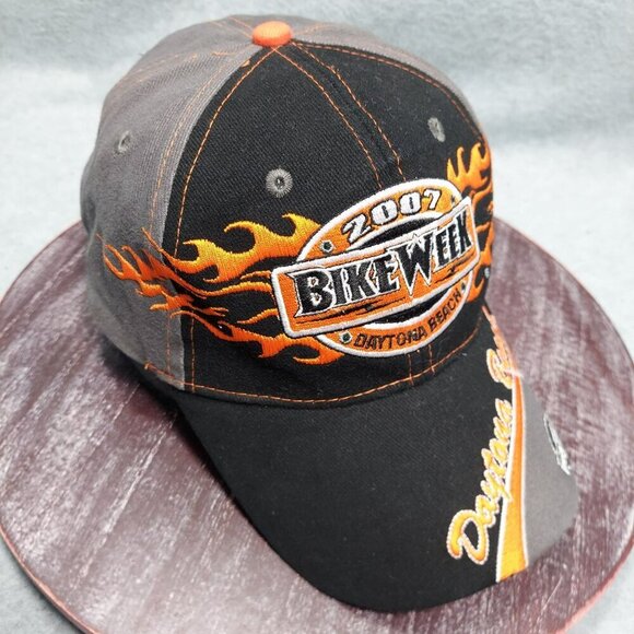 2007 Daytona Beach Bike Week Cap Gray & Black Adjustable Strap Flames - Picture 7 of 10